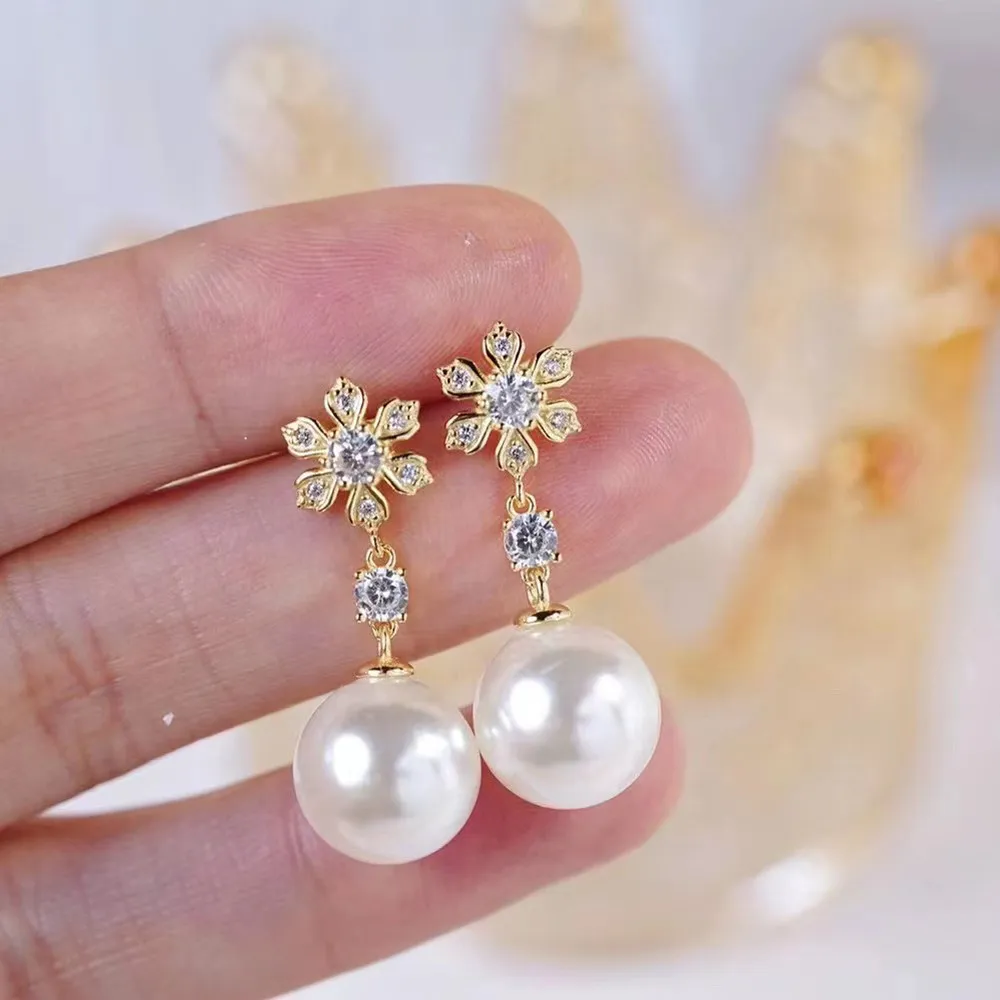 

DIY Pearl Ear Stud Accessories S925 Sterling Silver Jewelry Gold Ear Stud Female Empty Fit 8-13mm Beads