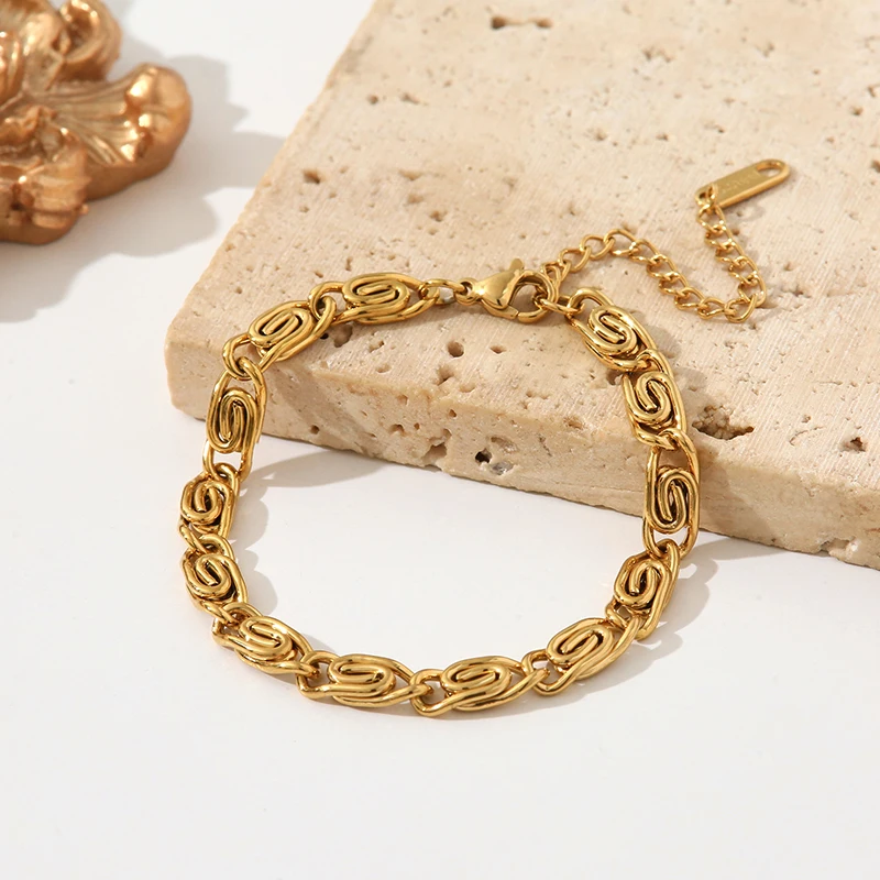 EILIECK 316L нержавеющая сталь золотой цвет геометрический браслет для женщин мужчин