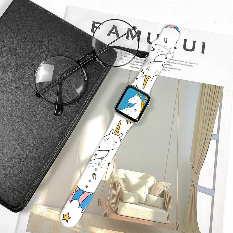 

Ремешок силиконовый для Apple Watch Band, браслет с принтом для iWatch 7 6 5 4 3 SE, 45 мм 38 мм 42 мм 44 мм 40 мм