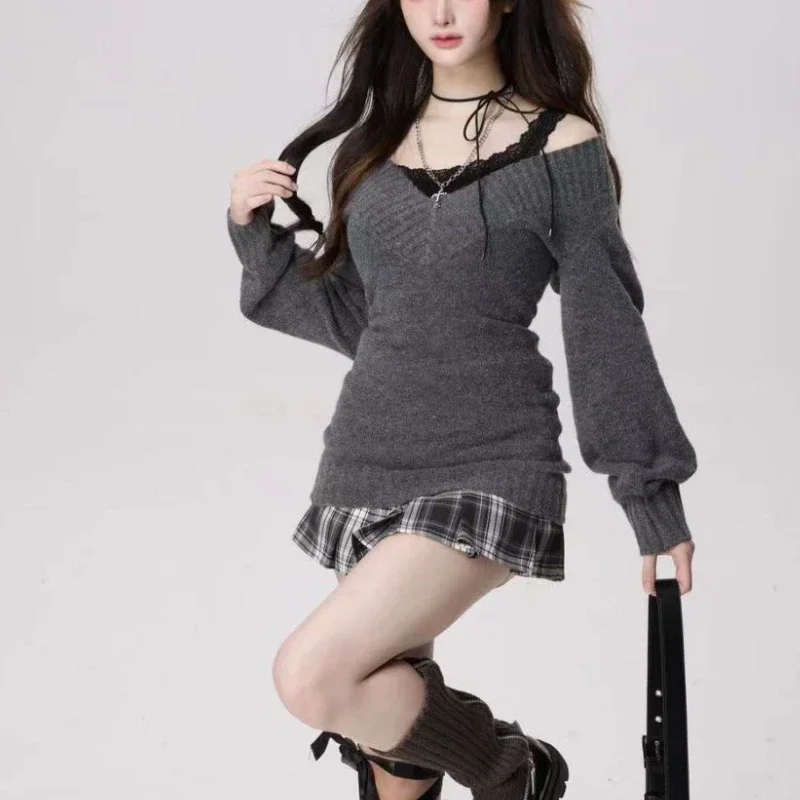 Женский вязаный пуловер с V-образным вырезом цвет в ассортименте