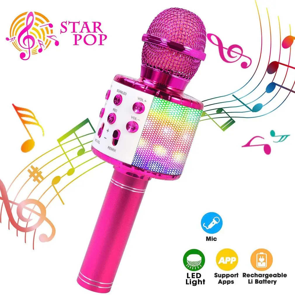 

Microphone Wireless Bluetooth Karaoke Mic Handheld Microphone USB Player for Home Party KTV Music Speaker Player Singing Mic
