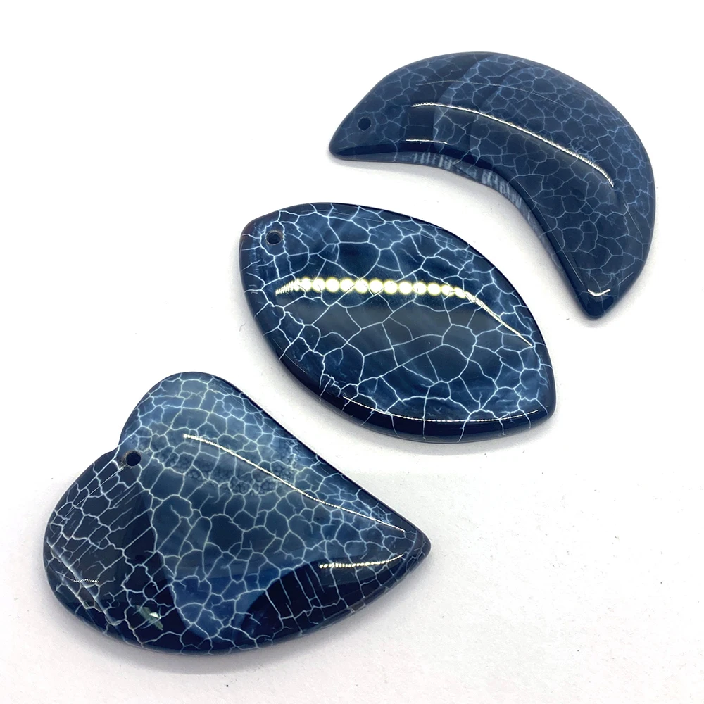 Natural Stone Heart Shape Blue Agate Pendants Set Marquise Shape Reiki Charms for Jewelry Making DIY Necklace Accessories Agate