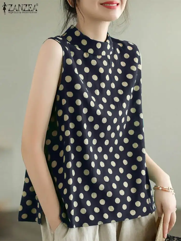 ZANZEA женская суконная майка в горошек повседневная стильная блузка без рукавов на