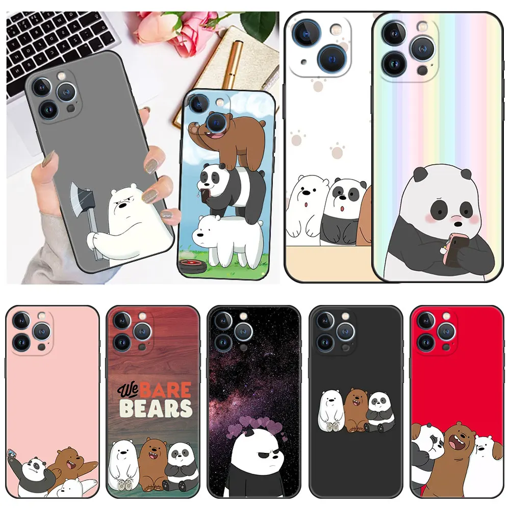 

We Bare Bears Cute Case For Apple iPhone 11 13 14 12 Pro 7 Plus XR X XS Max 6 6S 13Pro Max Black Silicone Phone Funda
