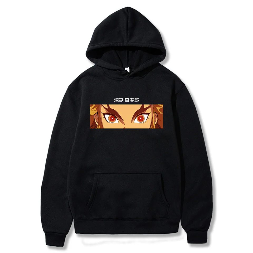 Rengoku Kyoujurou Anime Hoodies Cosplay Demon Slayer Men Women Sweatshirts Hip Hop Eyes Print Pullovers Casual Streetwear Top
