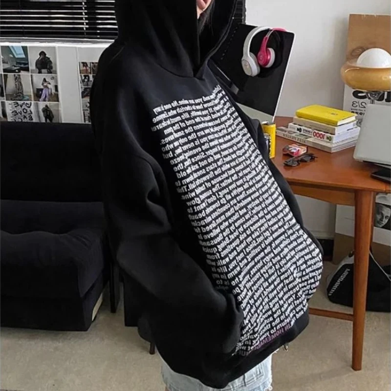 Толстовки с надписью Женский мешковатый Топ хлопковый свободный текст тренд 2025