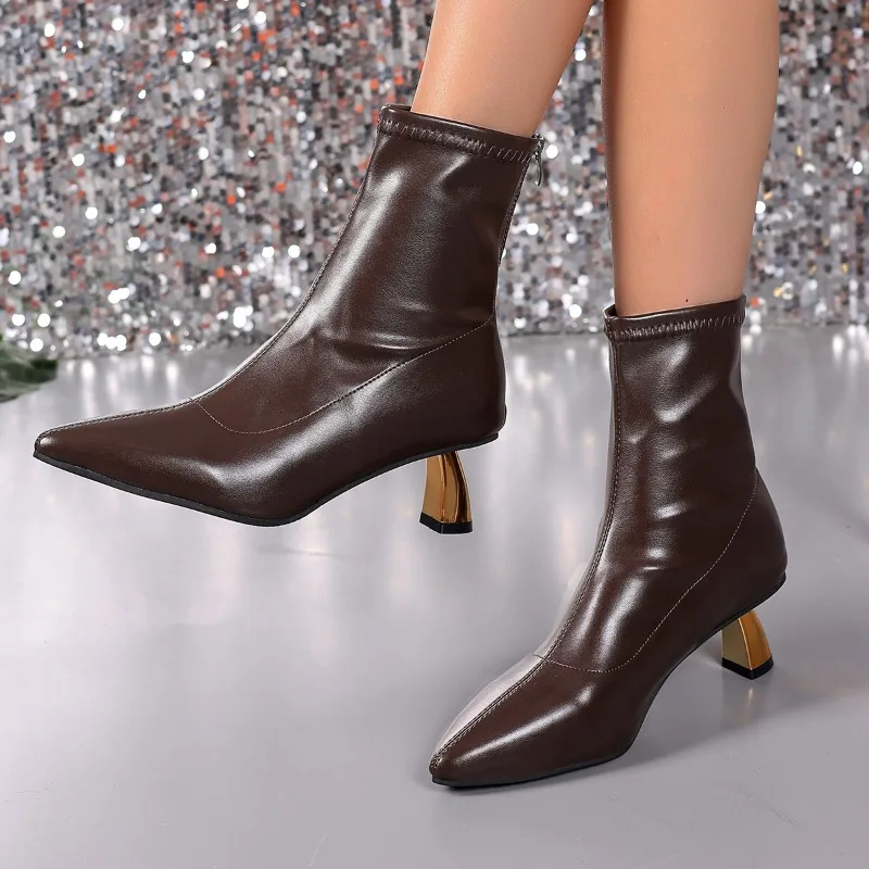 Женские ботильоны на высоком каблуке с острым носком дизайнерские