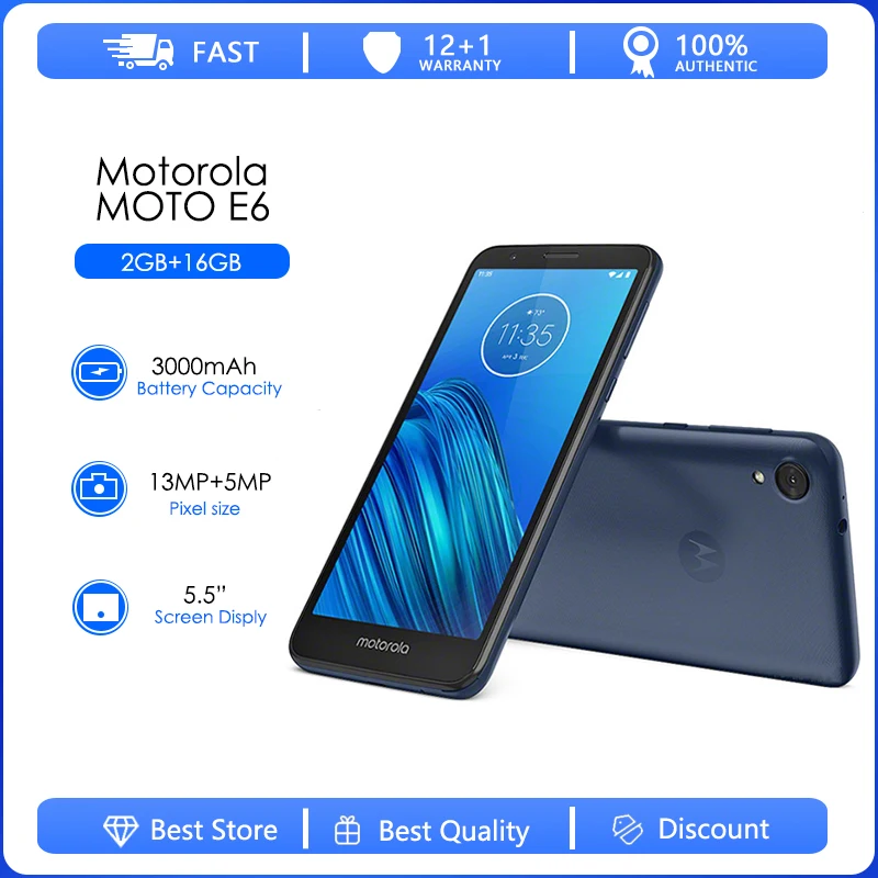 Фото Motorola Moto E6 Восстановленный Оригинальный разблокированный телефон 5 дюймов