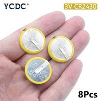 8pcslot button coin battery cr2430 cr 2430 3v 2 tabs coin cell for main board toy electronic scale with soldered 2 tabs