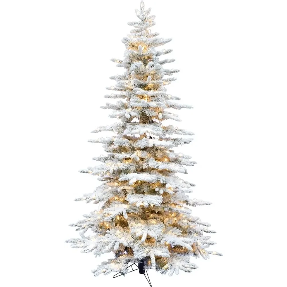 

Ферма Фрейзер Хилл 9 футов Предварительно светящаяся Горная сосна снег Флокированная искусственная Рождественская елка с подставкой, высокая и складная, очень