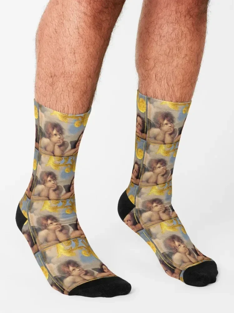 Носки с надписью Ангелы рисунок Рафаэля санзио мужские носки для Хэллоуина