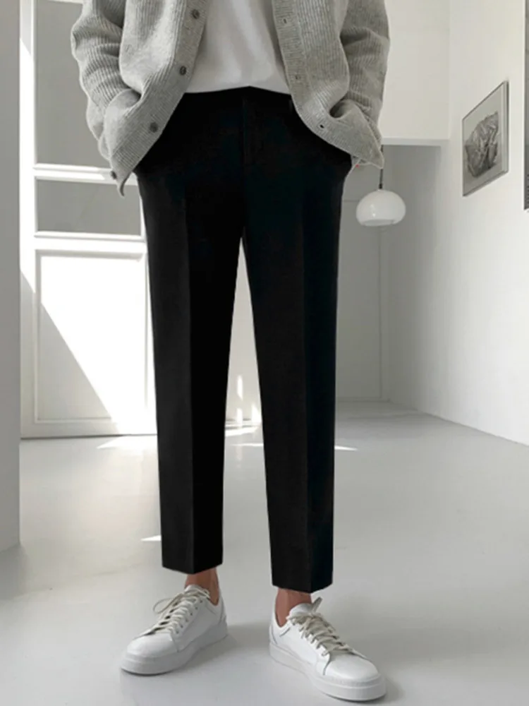 

SYUHGFA Men Clothing 2022 Autumn Casual Ankle-length Straight Wide Legs Suit Pants For Male All-match Simple Korea Trousers