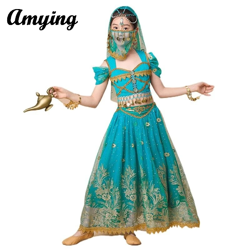 Наряд для танца живота топ с короткими рукавами + платье костюм девочек одежда