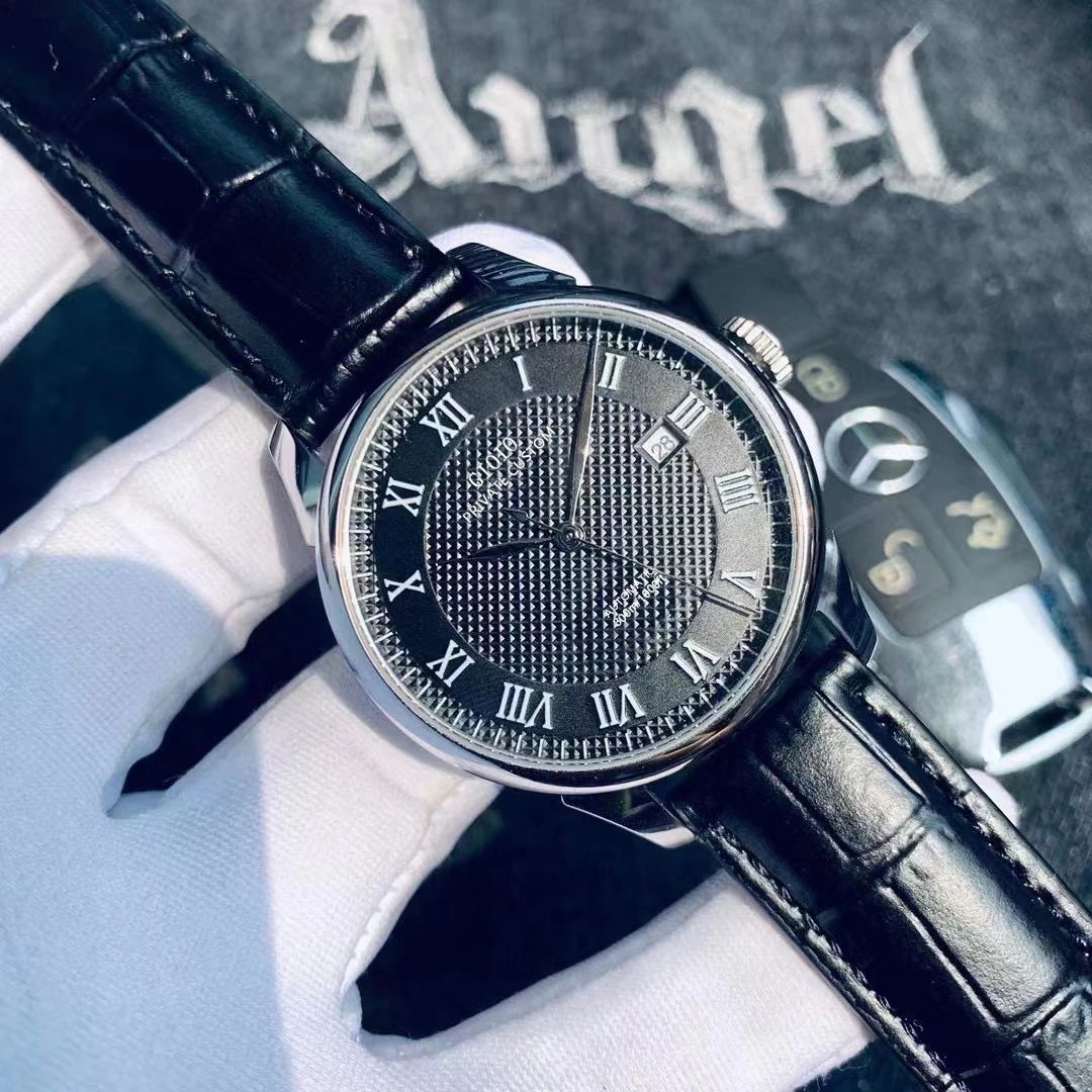 

automatic mechanical men watch black leather
