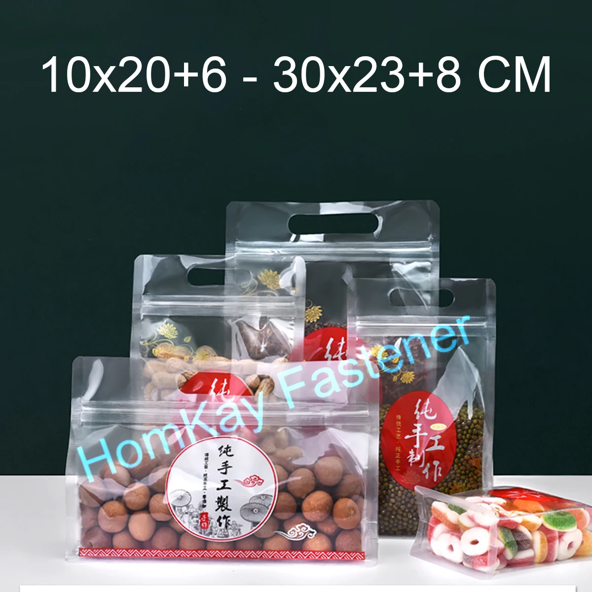

50pcs 10x20+6-30x23+8cm Printing Tote Bag Thickened Self-supporting Bag Eight-side Sealing Self-sealing Snack Food Packaging Bag