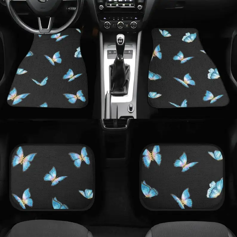 

Back and Front Car Floor Mats With a Butterfly Print, Universal Butterfly Car Mats