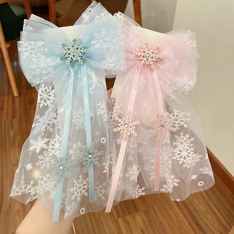 

Hairclip Children Princess Elsa Hairpin Accessories Streamer Snowflake Lace Clip Bow Hairpins for Girls Cute Hairgrips Headwear