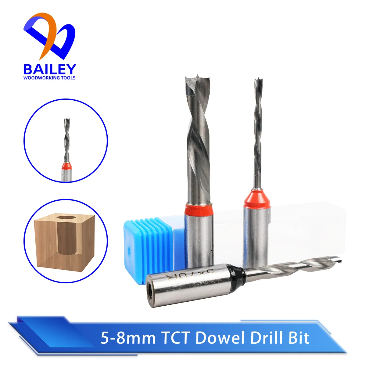 BAILEY 1PC TCT Dowel Drill Bits Woodworking Drilling Bit CNC Router Bit 5-8mm Hole Making Boring 70/57mm Length Hard Metal Drill