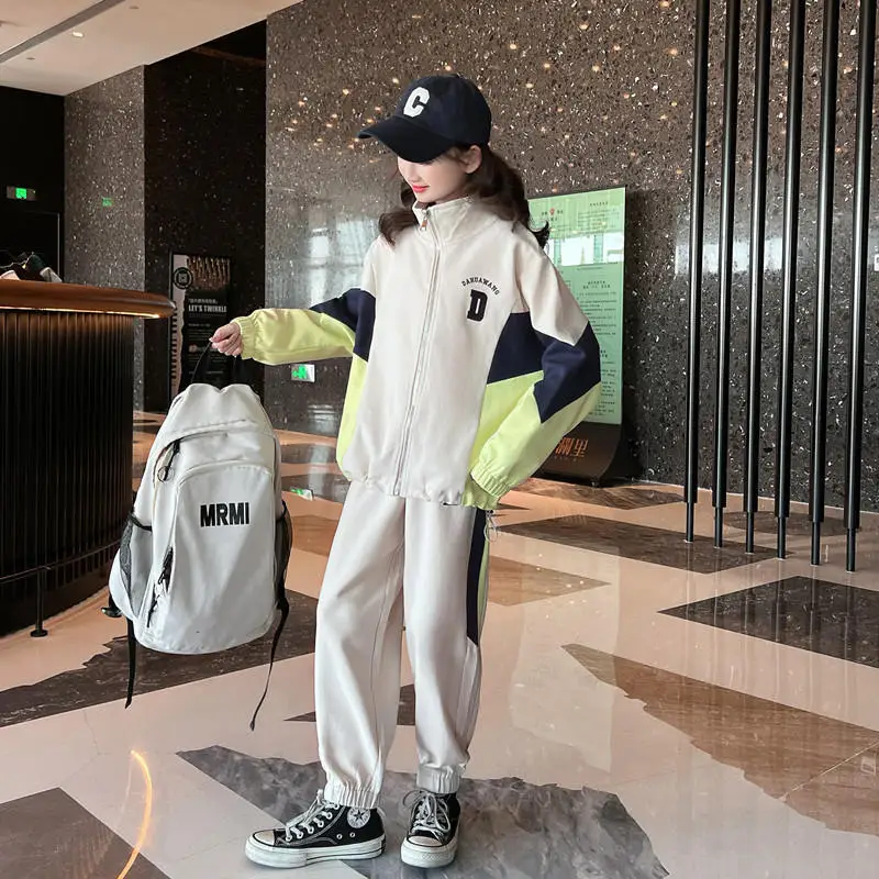 

2022 New Spring Autumn Girls Suits Coat+Pants Kids Colored Dots Cotton Coat Tracksuit Sport Suits Outwear Children Clothing