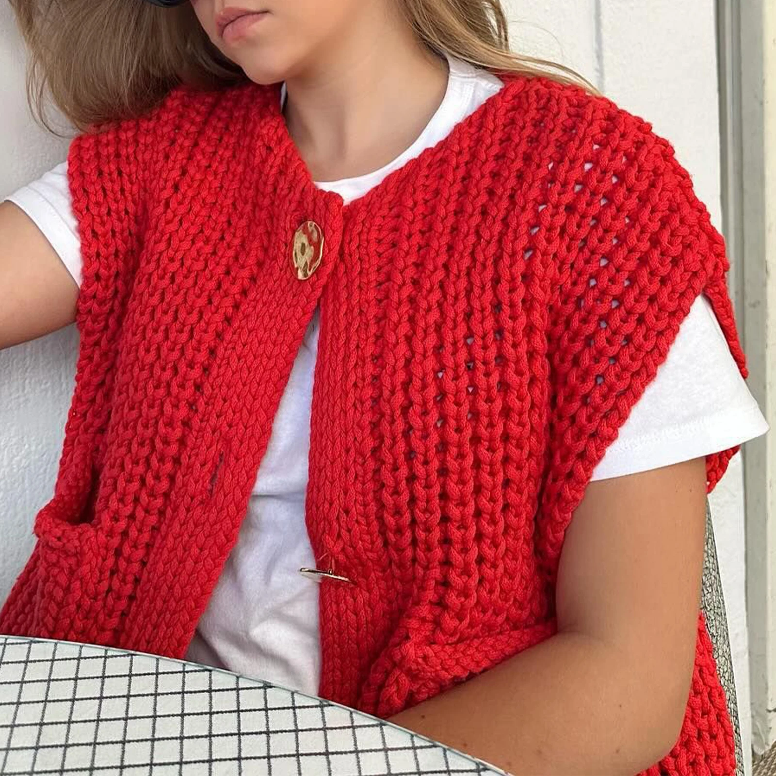 Повседневный однотонный вязаный укороченный топ Женский однобортный свитер без