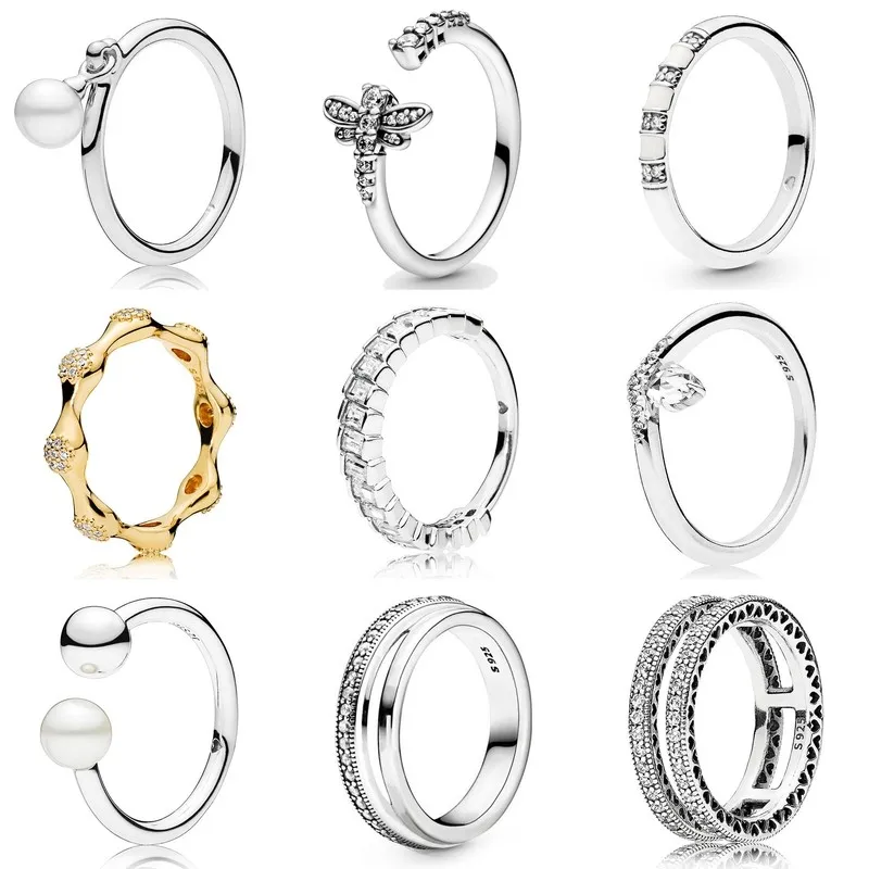 

Authentic 925 Sterling Silver Sparkling Signature Triple Band With Crystal Ring For Women Wedding Party Gift Fashion Jewelry