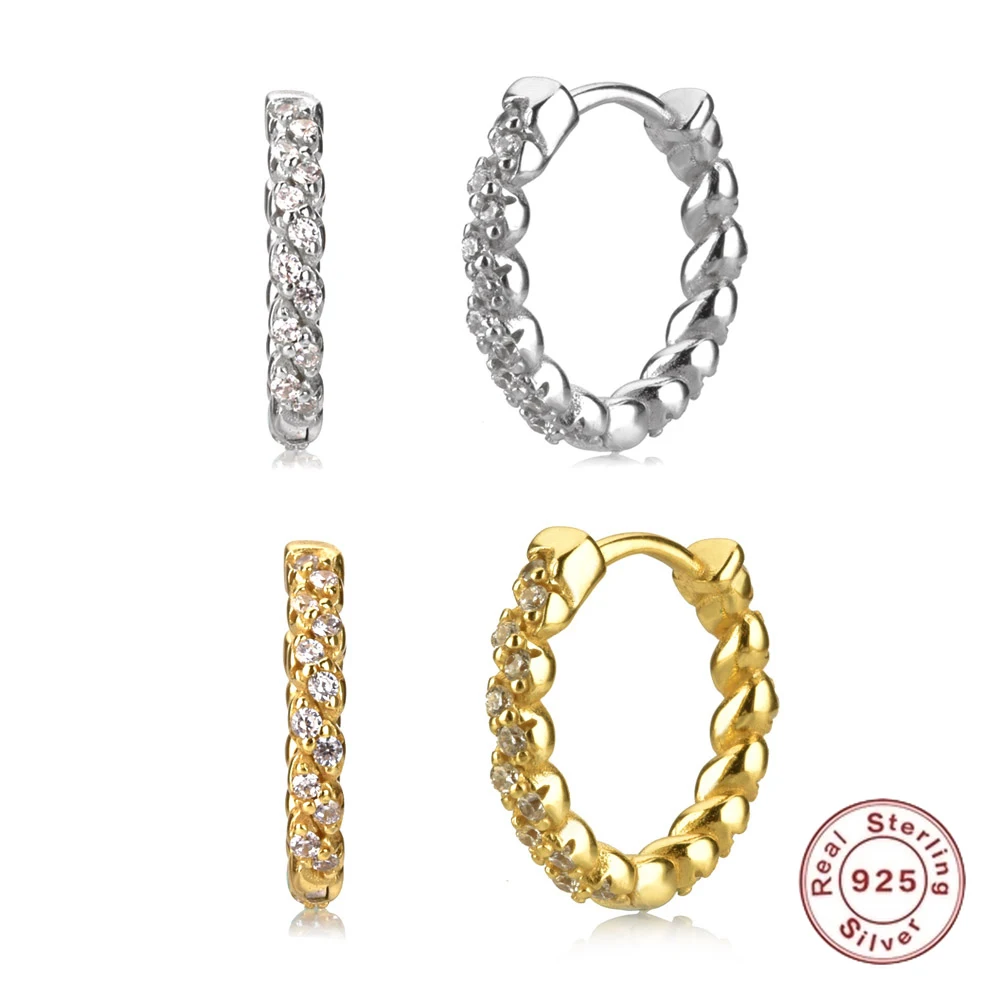 

S925 Silver Zircon Trim Twist Shape Personality Hoop Earrings Bohemia Women Fashion Party Banquet Trend Same Style Earring Gift