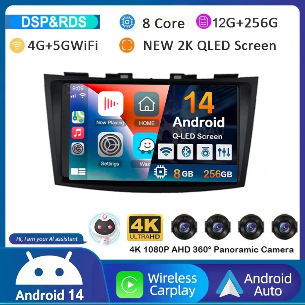 Android 14 Carplay авто радио для Suzuki Swift 4 2011 2012 2013 2014 2015 2016 мультимедийный видеоплеер