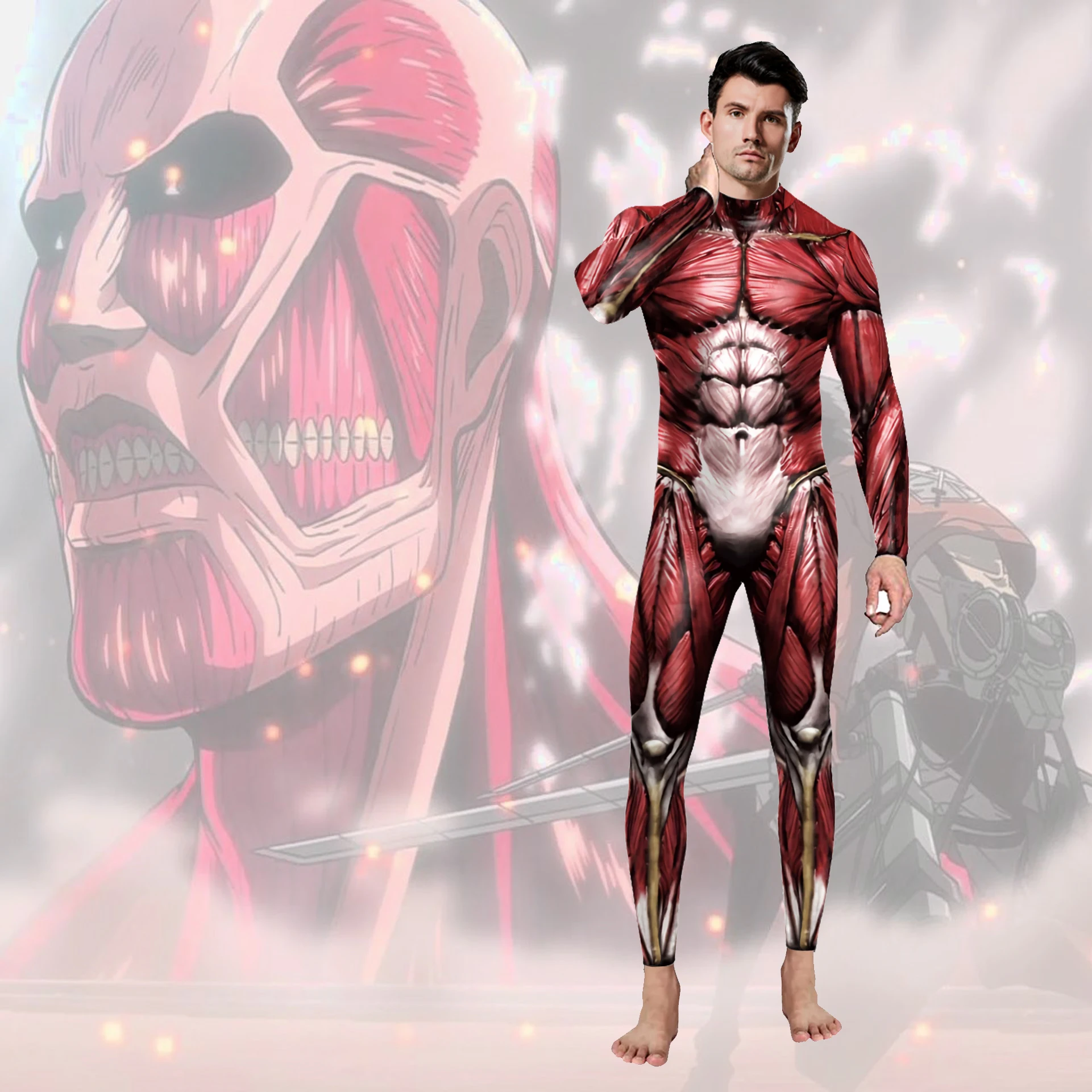 

Unisex Long Sleeve Skinny Jumpsuits Attack On Titan Anime Cosplay Costumes Fashion 3D Print Adult Elastic Zentai Suits Bodysuits
