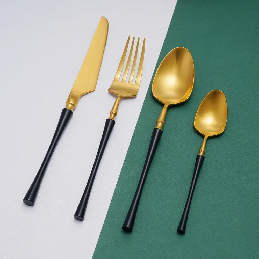 Black Gold Cutlery Set Stainless Steel 4 sets Kitchen Utensils Forks Knives Spoons Set Matte Travel Dinnerware Dropshipping