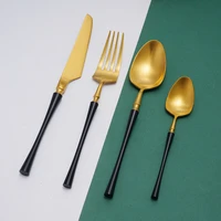 black gold cutlery set stainless steel 4 sets kitchen utensils forks knives spoons set matte travel dinnerware dropshipping
