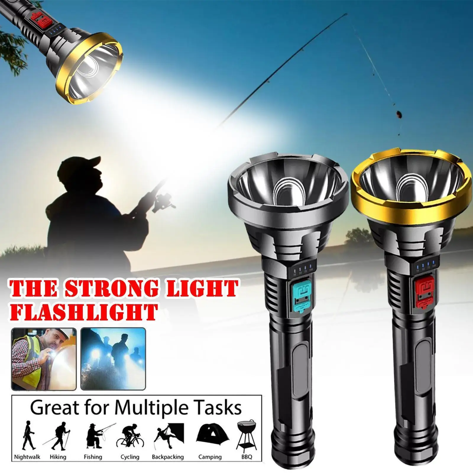 Multifunction LED Flashlight Powerful USB Rechargeable Waterproof Outdoor Lighting Torch Camping Tactical Lights Lamp S5M0