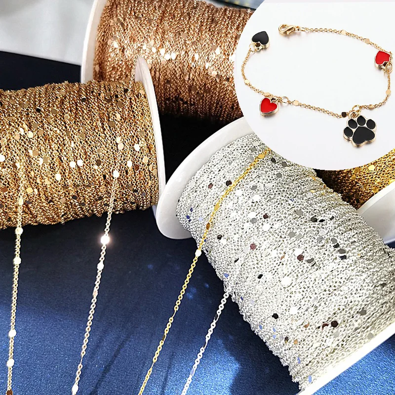 

2Meters Gold Silver Chain Tassel Metal Copper Cable Chains Findings Sequins Chain Necklace for DIY Jewelry Bracelet Hairpin