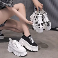 biscuit shape shoes womens thick bottom 2021 new height increasing insole thin breathable canvas zebra pattern platform shoes