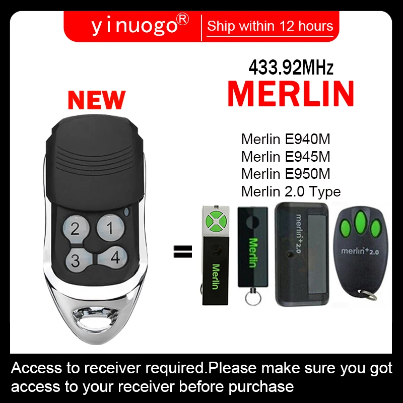 

For Merlin E940M E945M E950M Remote Control Garage Door Opener 433.92MHz Rolling Code Merlin+2.0 Gate Remote Control Transmitter