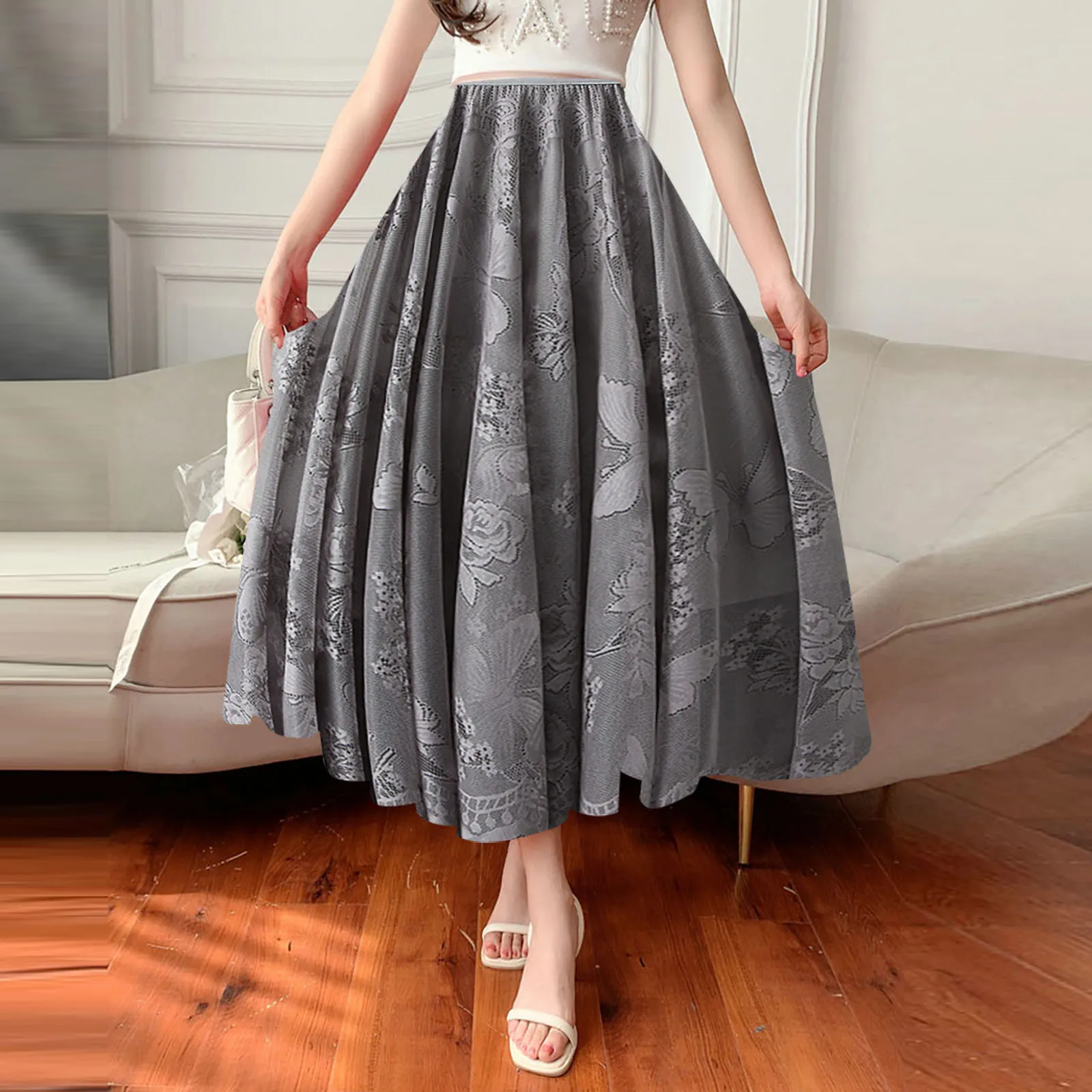 

Женская винтажная плиссированная юбка, Универсальная мягкая юбка средней длины с высокой талией, Цветочная плиссированная юбка, весна-лето 2023