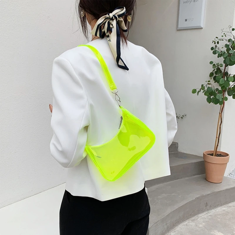 

Новинка, женские сумки-Хобо, модная винтажная Дамская однотонная прозрачная сумка для подмышек, Повседневная сумка-кошелек, 2022