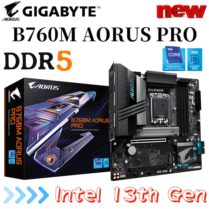 

Материнская плата Gigabyte B760M AORUS PRO LGA 1700 с поддержкой Intel 13-го и 12-го поколения DDR5 128 ГБ 7600(O.C.) Новая десктопная материнская плата МГц