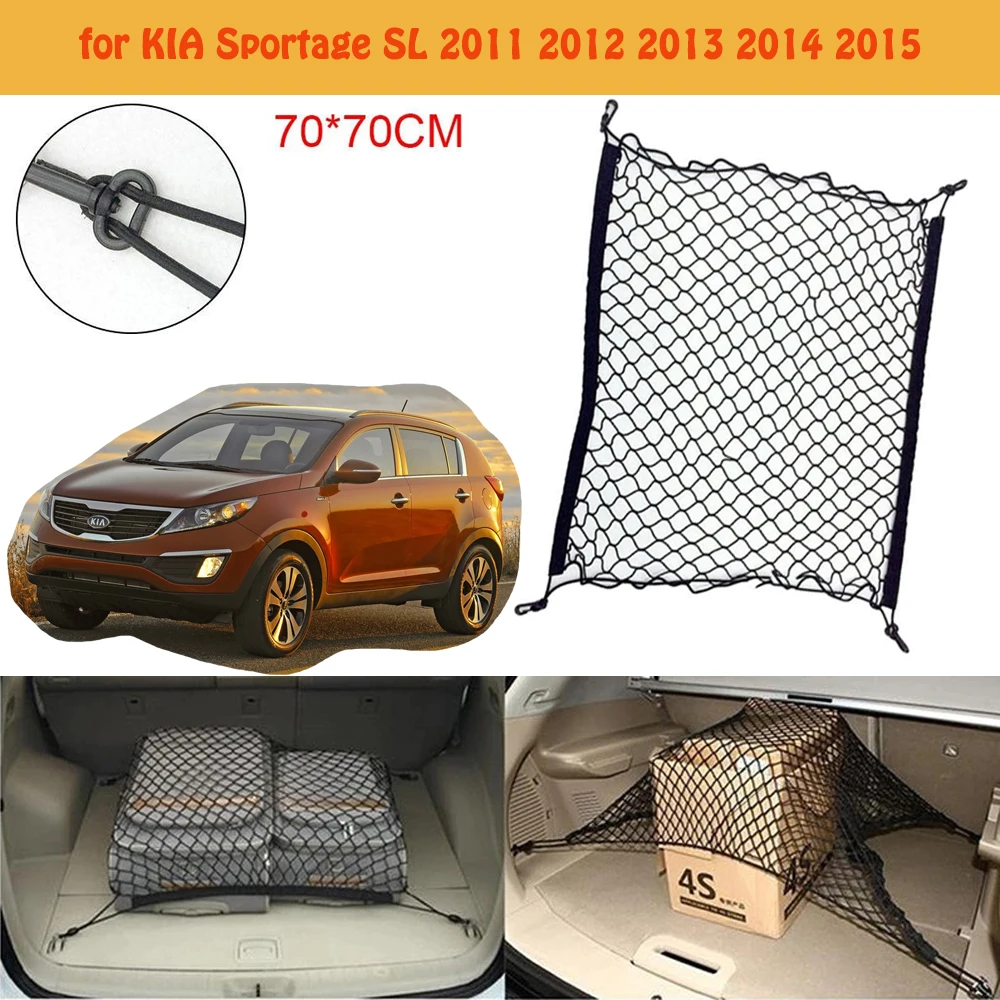 for KIA Sportage SL 2011~2015 2012 Car Boot Trunk Mesh Net Cargo Hooks Organizer Storage Car Accessories Luggage Elastic Mesh