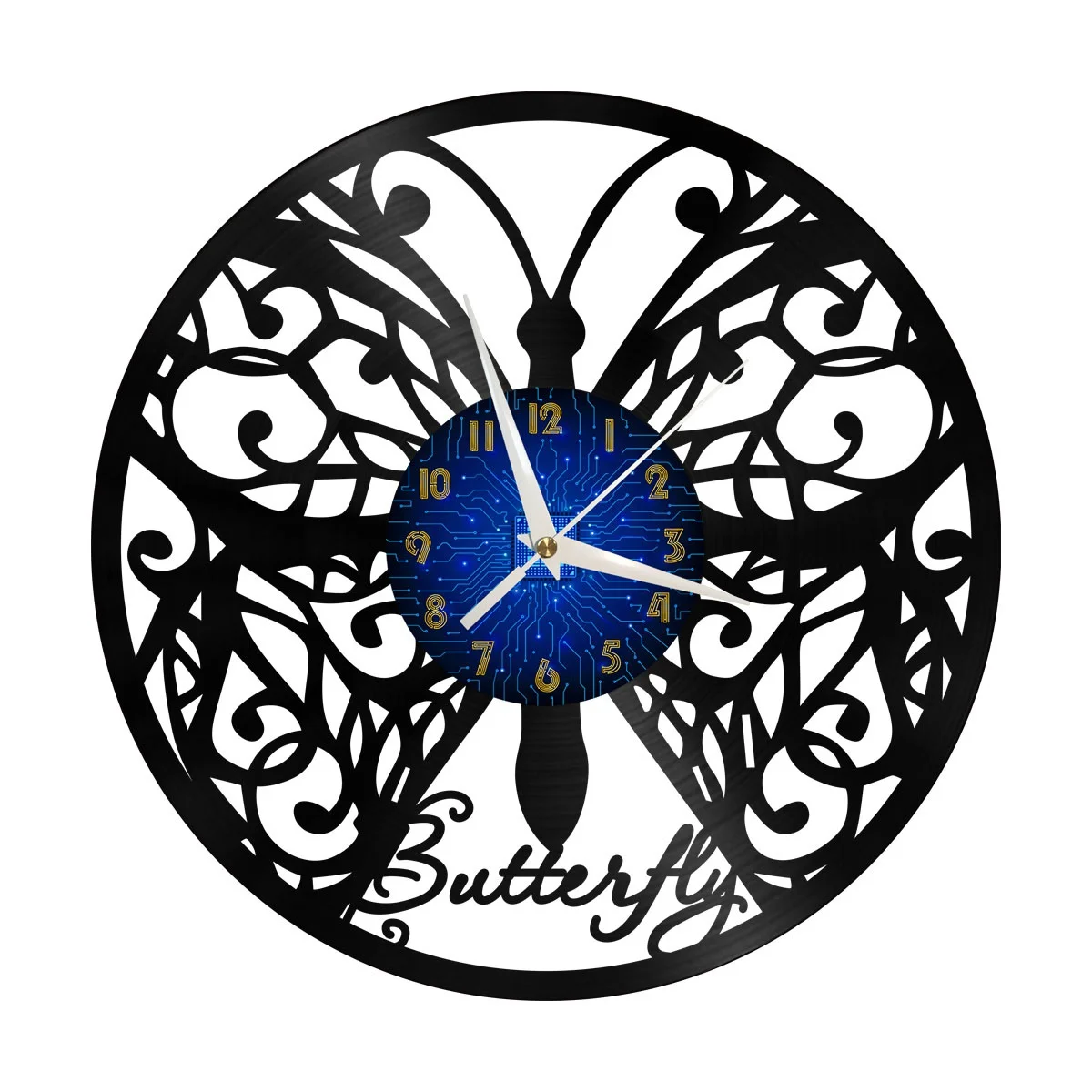 

Butterfly 3 Vinyl Wall Clock, Vinyl Record Clock Wall Art Silent & Non-ticking