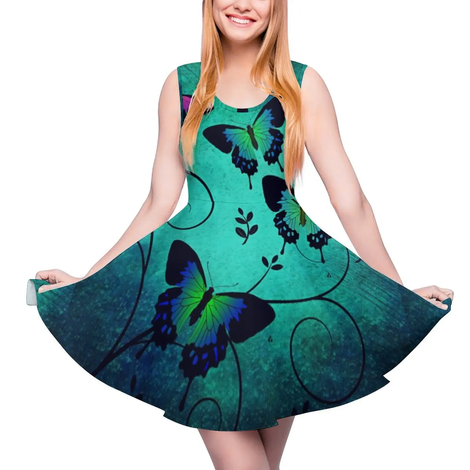 

Butterfly Print Dress Magic Animal Beach Dresses High Waist Korean Fashion Graphic Skate Dress Summer Womens Oversized Vestidos