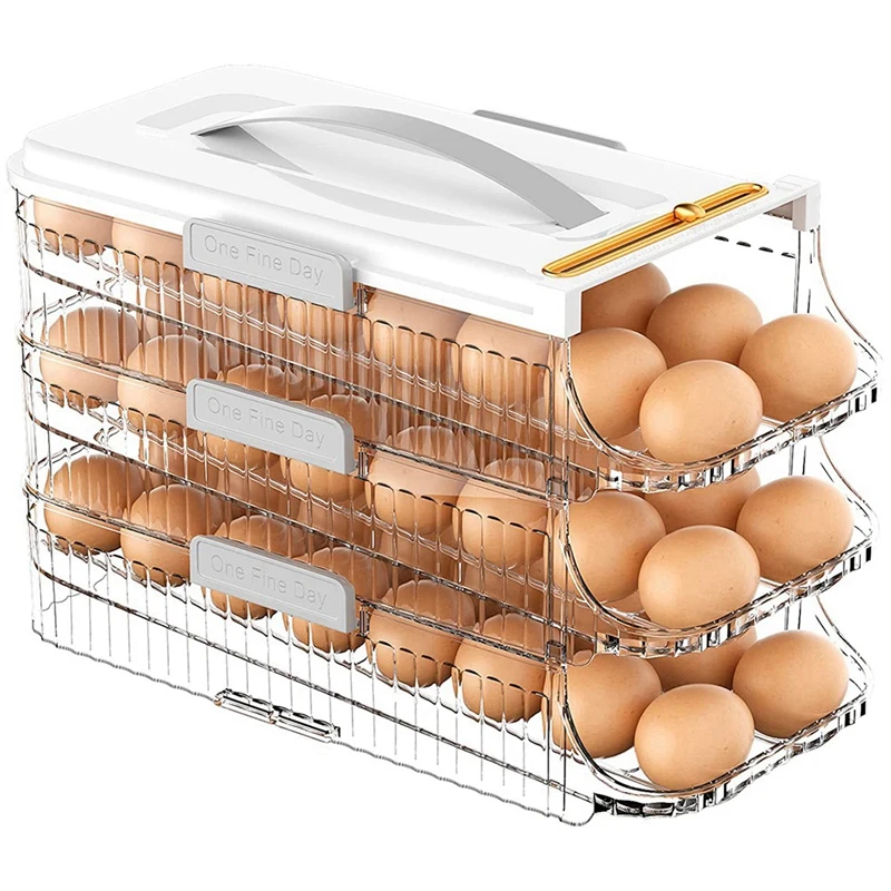 

Egg Holder For Refrigerator Egg Storage Container With Handle Rolling Egg Organizer For Refrigerator Egg Dispenser