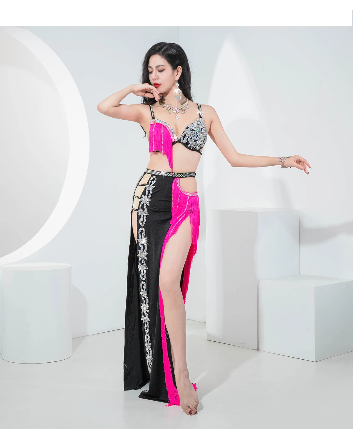 Новый костюм для танца живота расширенный бюстгальтер с бриллиантами + длинная