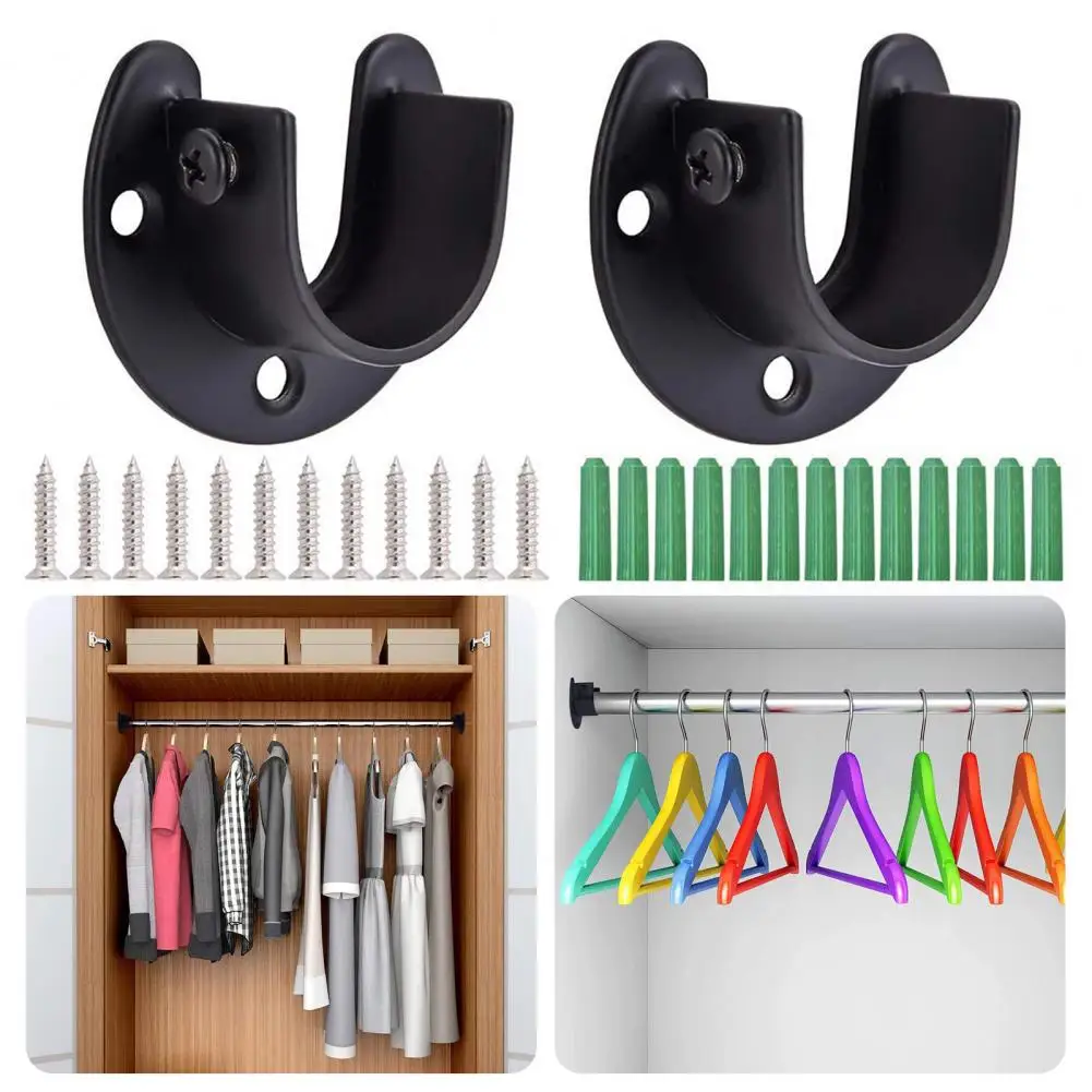 

1 Set Closet Rod Bracket with Screws Rustproof Corrosion Resistant Simple Installation Curtain Rod Holder Closet Rod Support Kit