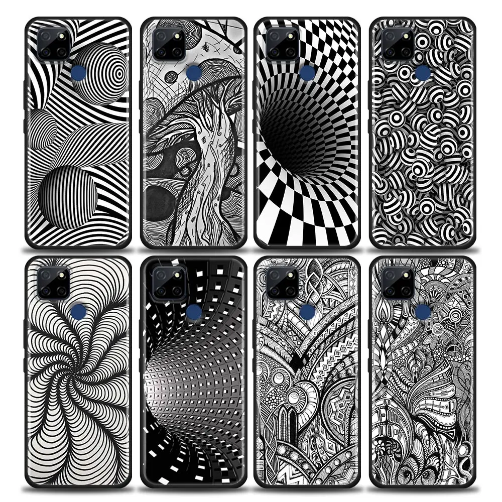 

Phone Case for Realme Q2 C20 C21 V15 8 Case C25 GT V13 5G X7 Pro Ultra C21Y Silicone Cover Ball Linear Ideas Op Art