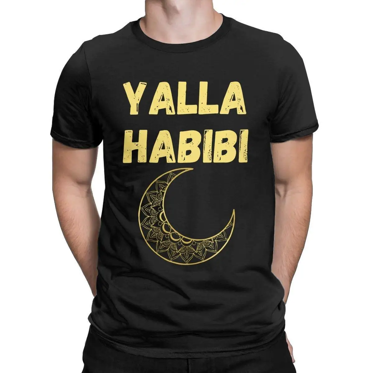 Yalla Habibi Arabic Love Men T Shirt Vintage Tees Short Sleeve Round Collar T-Shirts 100% Cotton Plus Size Tops