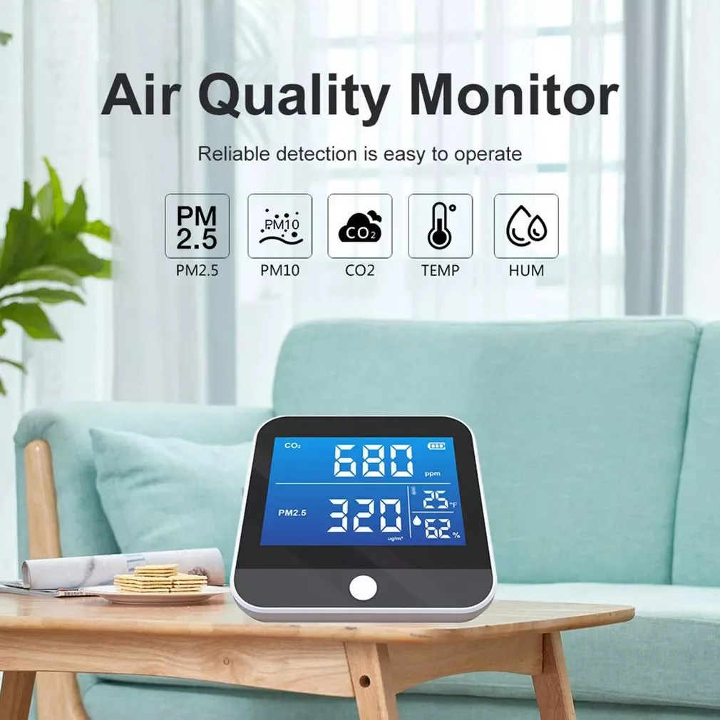 

1pc Portable Air Quality Monitor Temperature Humidity Monitor Infrared 6-in-1 CO2 Detector Indoor CO2 Detection Free Shipping