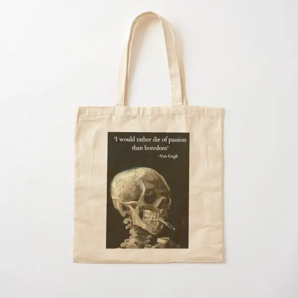 

Van Gogh Is Quote On Skull Painting Cotto Canvas Bag Unisex Designer Ladies Foldable Grocery Fashion Tote Women Printed Fabric