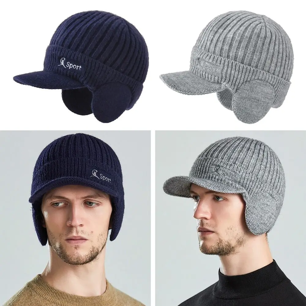 

Уличная велосипедная плотная теплая ветрозащитная вязаная шапка с защитой ушей шляпа с солнцезащитным козырьком Мужская бейсболка зимние ...