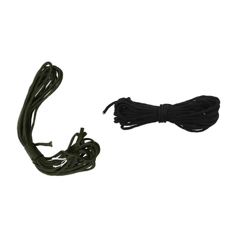 

2Pcs Para Cord 550 Parachute Rope 7 Core Strand For Climbing Camping Buckle Rope 25Ft - Dark Green & Black
