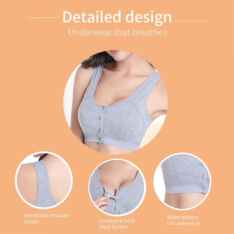 LERVANLA 6031 Mastectomy Bra with Pockets Front Closure Cotton Plus Size Lingerie for Post Surgery Women Silicone Insert